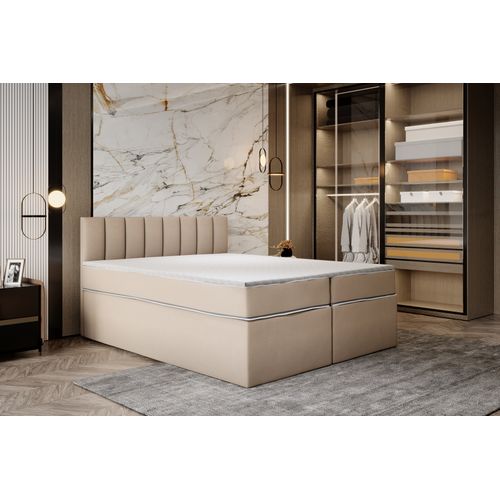 Lit Adulte 160x200 Cm Miami Matelas Ressorts Ensachés Et Surmatelas à Mémoire Velours Beige