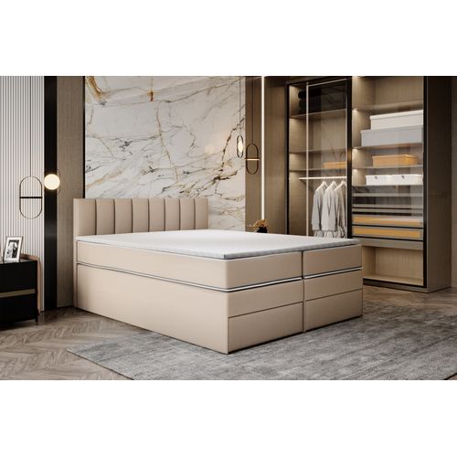 Lit Adulte 180x200 Cm Miami Matelas Ressorts Ensachés Surmatelas Et Tiroirs Velours Beige