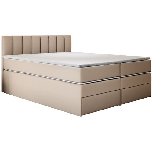 Lit Adulte 180x200 Cm Miami Matelas Ressorts Ensachés Surmatelas Et Tiroirs Velours Beige