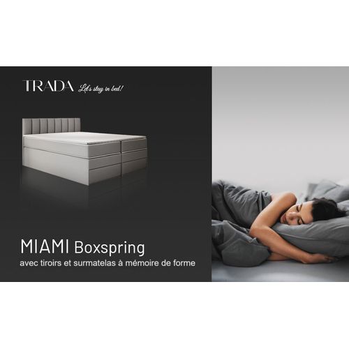 Lit Adulte 180x200 Cm Miami Matelas Ressorts Ensachés Et Surmatelas à Mémoire Velours Gris Foncé