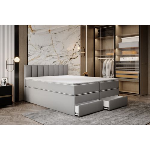 Lit Adulte 160x200 Cm Miami Matelas Ressorts Ensachés Surmatelas Et Tiroirs Velours Gris Clair