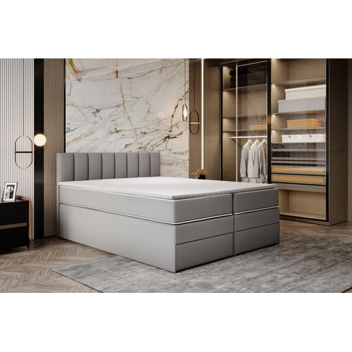 Lit Adulte 160x200 Cm Miami Matelas Ressorts Ensachés Surmatelas Et Tiroirs Velours Gris Clair