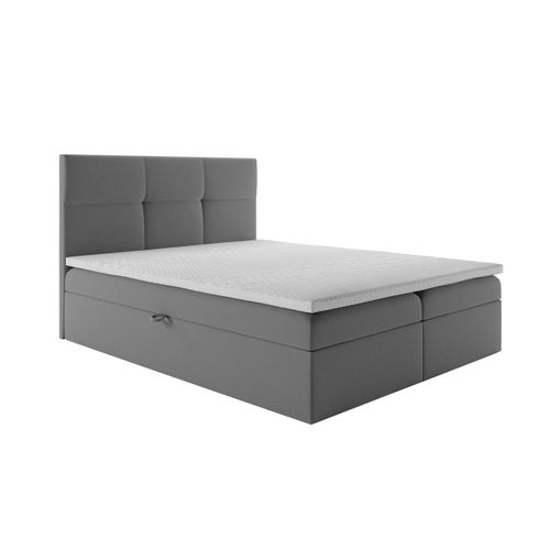 Lit Boxspring 140x200 Cm Top Matelas Ressorts Intégrés, Rangement, Surmatelas En Velours Gris Clair