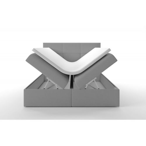 Lit Boxspring 160x200 Cm Top Matelas Ressorts Intégrés, Rangement, Surmatelas En Velours Gris Clair