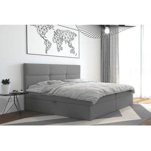 Lit Boxspring 200x200 Cm Top Matelas Ressorts Intégrés, Rangement, Surmatelas En Velours Gris Clair
