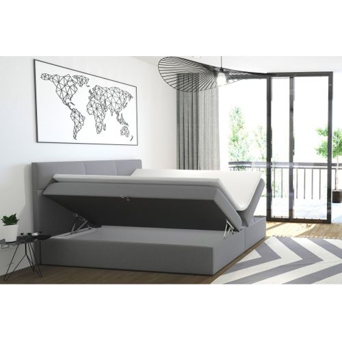 Lit Boxspring 200x200 Cm Top Matelas Ressorts Intégrés, Rangement, Surmatelas En Velours Gris Clair