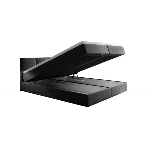 Lit Boxspring 160x200 Cm Royal Matelas Ressorts Intégrés, Rangement, Surmatelas, Velours Gris Foncé