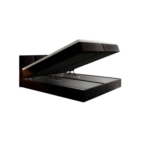 Lit Boxspring 160x200 Cm Royal Avec Matelas Ressorts Intégrés, Rangement, Surmatelas En Velours Noir