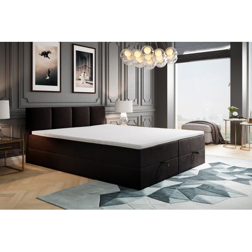 Lit Boxspring 180x200 Cm Royal Avec Matelas Ressorts Intégrés, Rangement, Surmatelas En Velours Noir