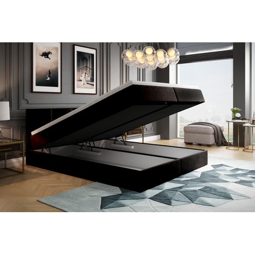 Lit Boxspring 180x200 Cm Royal Avec Matelas Ressorts Intégrés, Rangement, Surmatelas En Velours Noir