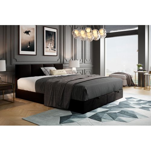 Lit Boxspring 180x200 Cm Royal Avec Matelas Ressorts Intégrés, Rangement, Surmatelas En Velours Noir