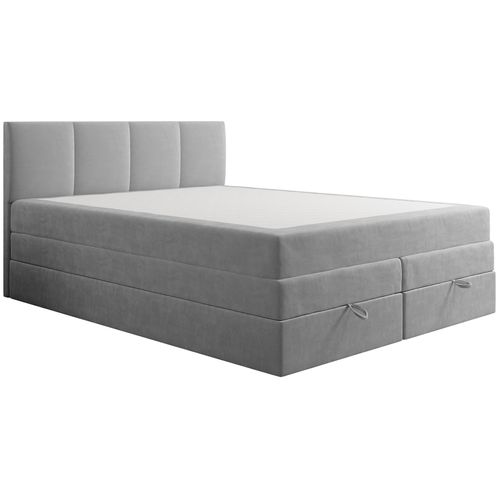 Lit Boxspring 180x200 Cm Prado Avec Rangement Et Matelas Ressorts Ensachés En Velours Gris Clair