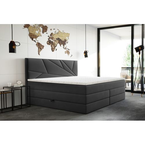 Lit Boxspring 140x200 Cm Verdelux Rangement Et Matelas Ressorts Ensachés En Velours Gris Foncé