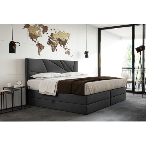 Lit Boxspring 140x200 Cm Verdelux Rangement Et Matelas Ressorts Ensachés En Velours Gris Foncé