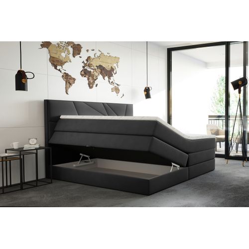 Lit Boxspring 180x200 Cm Verdelux Rangement Et Matelas Ressorts Ensachés En Velours Gris Foncé
