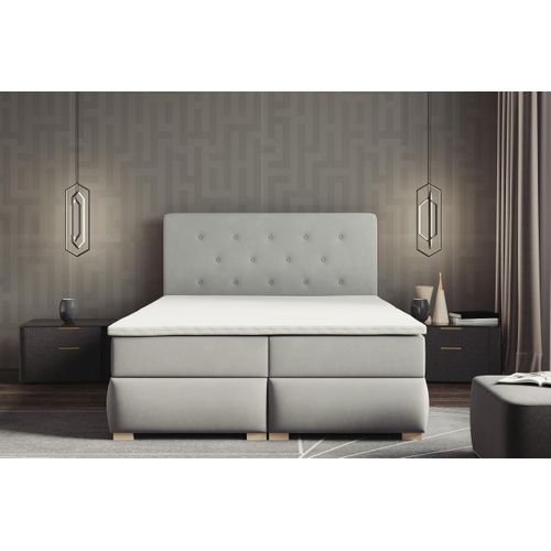 Lit Adulte 200x200 Cm Lupin Avec Matelas Ressorts Intégrés, Rangement, Surmatelas En Velours Gris