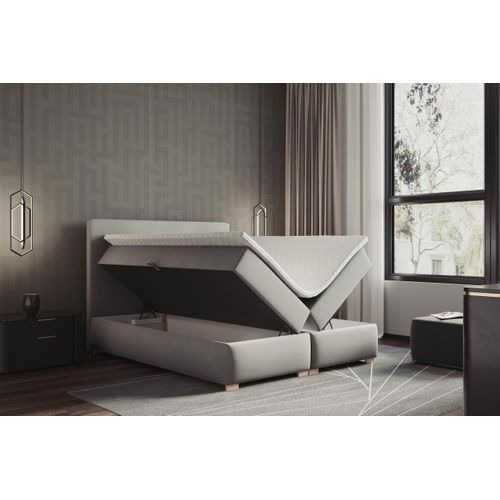Lit Adulte 200x200 Cm Lupin Avec Matelas Ressorts Intégrés, Rangement, Surmatelas En Velours Gris