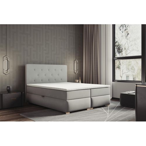 Lit Adulte 200x200 Cm Lupin Avec Matelas Ressorts Intégrés, Rangement, Surmatelas En Velours Gris