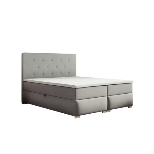 Lit Adulte 200x200 Cm Lupin Avec Matelas Ressorts Intégrés, Rangement, Surmatelas En Velours Gris
