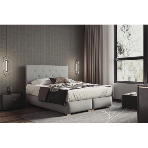 Lit Adulte 200x200 Cm Lupin Avec Matelas Ressorts Intégrés, Rangement, Surmatelas En Velours Gris