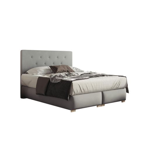 Lit Adulte 200x200 Cm Lupin Avec Matelas Ressorts Intégrés, Rangement, Surmatelas En Velours Gris