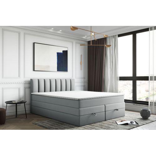 Lit Adulte 180x200 Cm Gusto Rangement Matelas Ressorts Ensachés Et Surmatelas En Velours Gris Clair