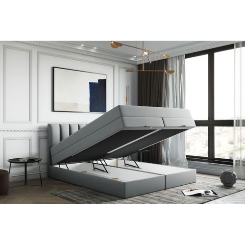 Lit Adulte 180x200 Cm Gusto Rangement Matelas Ressorts Ensachés Et Surmatelas En Velours Gris Clair