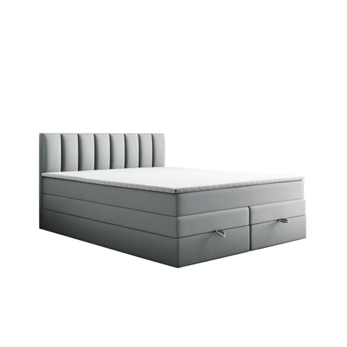 Lit Adulte 180x200 Cm Gusto Rangement Matelas Ressorts Ensachés Et Surmatelas En Velours Gris Clair