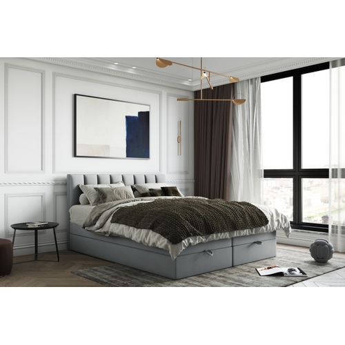 Lit Adulte 180x200 Cm Gusto Rangement Matelas Ressorts Ensachés Et Surmatelas En Velours Gris Clair