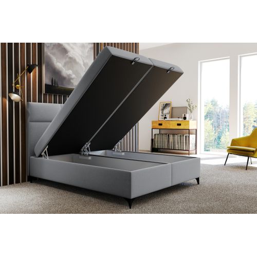 Lit Adulte 180x200 Cm Limba Matelas Ressorts Intégrés, Rangement, Surmatelas Velours Gris Clair
