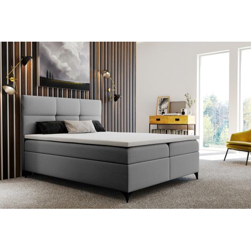 Lit Adulte 180x200 Cm Limba Matelas Ressorts Intégrés, Rangement, Surmatelas Velours Gris Clair