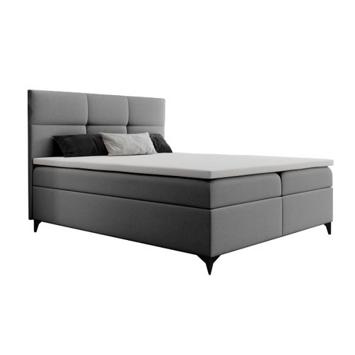 Lit Adulte 180x200 Cm Limba Matelas Ressorts Intégrés, Rangement, Surmatelas Velours Gris Clair