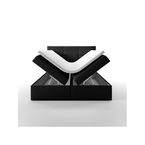Lit Boxspring 140x200 Cm Top Avec Matelas Ressorts Intégrés, Rangement, Surmatelas En Velours Noir
