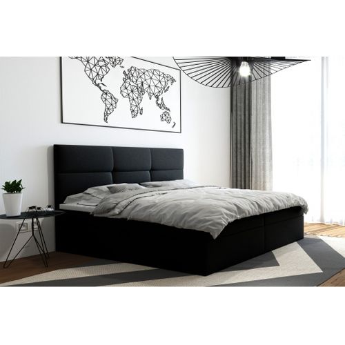 Lit Boxspring 140x200 Cm Top Avec Matelas Ressorts Intégrés, Rangement, Surmatelas En Velours Noir