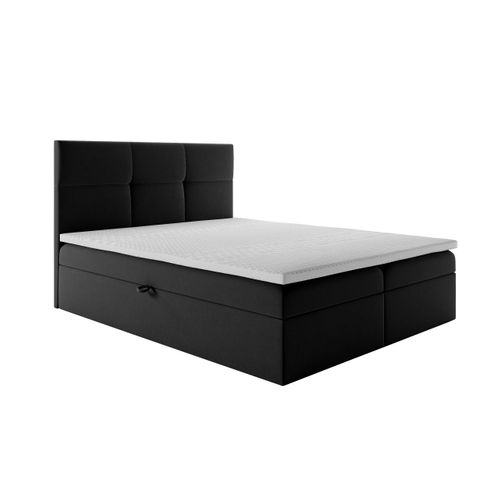 Lit Boxspring 140x200 Cm Top Avec Matelas Ressorts Intégrés, Rangement, Surmatelas En Velours Noir