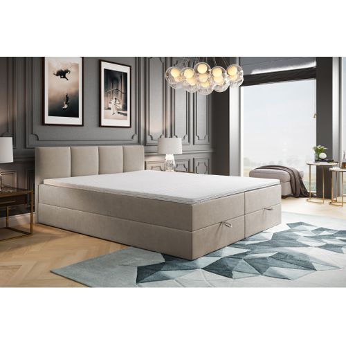 Ensemble 180x200 Cm Royal Avec Matelas Ressorts Intégrés, Rangement, Surmatelas En Velours Beige