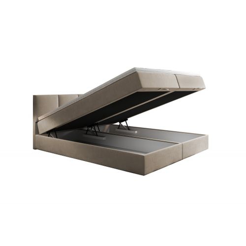 Ensemble 180x200 Cm Royal Avec Matelas Ressorts Intégrés, Rangement, Surmatelas En Velours Beige