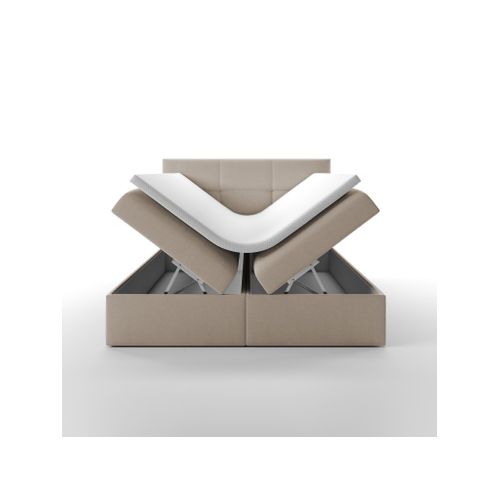 Lit Boxspring 140x200 Cm Top Avec Matelas Ressorts Intégrés, Rangement, Surmatelas En Velours Beige