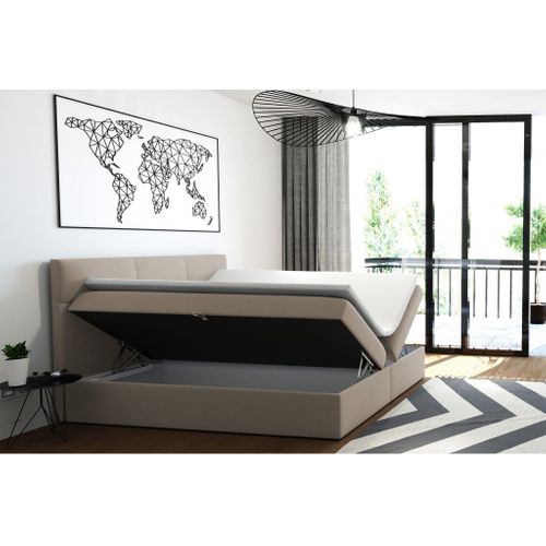 Lit Boxspring 140x200 Cm Top Avec Matelas Ressorts Intégrés, Rangement, Surmatelas En Velours Beige