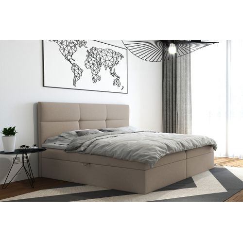 Lit Boxspring 140x200 Cm Top Avec Matelas Ressorts Intégrés, Rangement, Surmatelas En Velours Beige