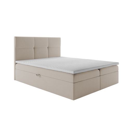 Lit Boxspring 140x200 Cm Top Avec Matelas Ressorts Intégrés, Rangement, Surmatelas En Velours Beige