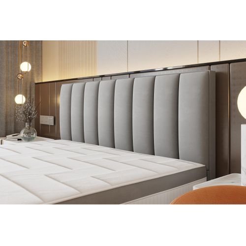 Lit Adulte 140x200 Cm Bond Avec Rangement Et Matelas Ressorts Ensachés En Tissu Velours Gris