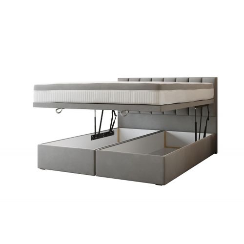 Lit Adulte 160x200 Cm Bond Avec Rangement Et Matelas Ressorts Ensachés En Tissu Velours Gris