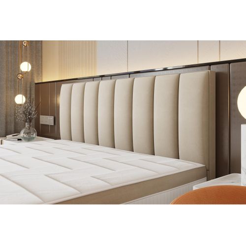 Ensemble 140x200 Cm Bond Avec Rangement Et Matelas Ressorts Ensachés En Tissu Velours Beige