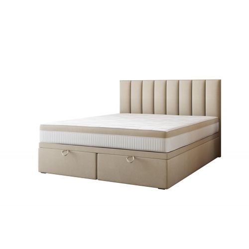 Ensemble 140x200 Cm Bond Avec Rangement Et Matelas Ressorts Ensachés En Tissu Velours Beige