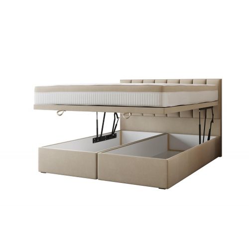 Ensemble 140x200 Cm Bond Avec Rangement Et Matelas Ressorts Ensachés En Tissu Velours Beige