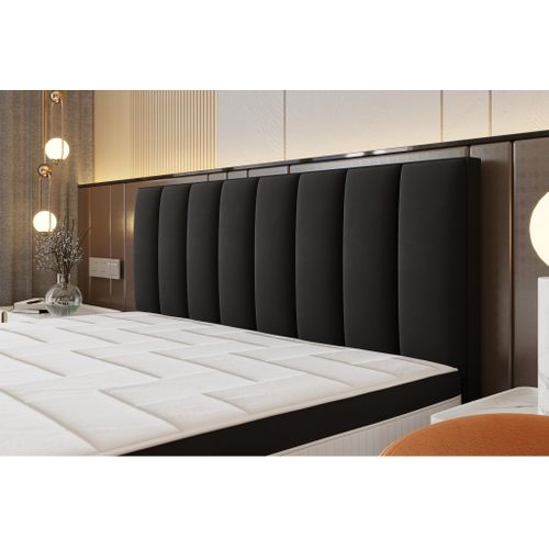 Lit Boxspring 140x200 Cm Bond Avec Rangement Et Matelas Ressorts Ensachés En Tissu Velours Noir