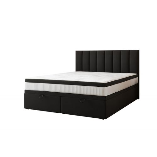Lit Boxspring 140x200 Cm Bond Avec Rangement Et Matelas Ressorts Ensachés En Tissu Velours Noir