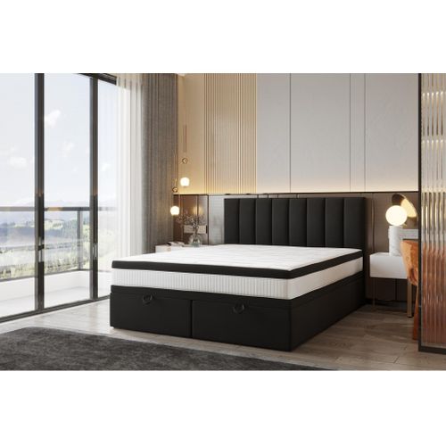 Lit Boxspring 140x200 Cm Bond Avec Rangement Et Matelas Ressorts Ensachés En Tissu Velours Noir