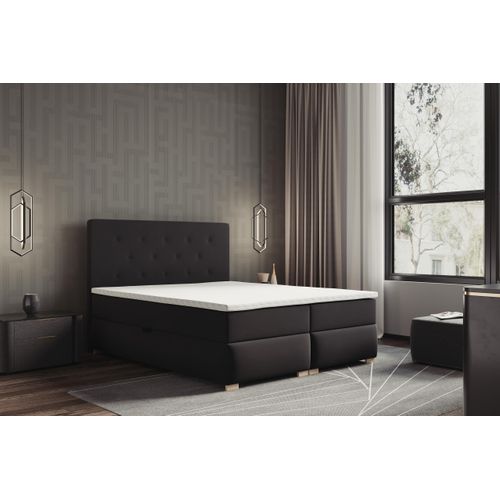 Lit Boxspring 160x200 Cm Lupin Avec Matelas Ressorts Intégrés, Rangement, Surmatelas En Velours Noir